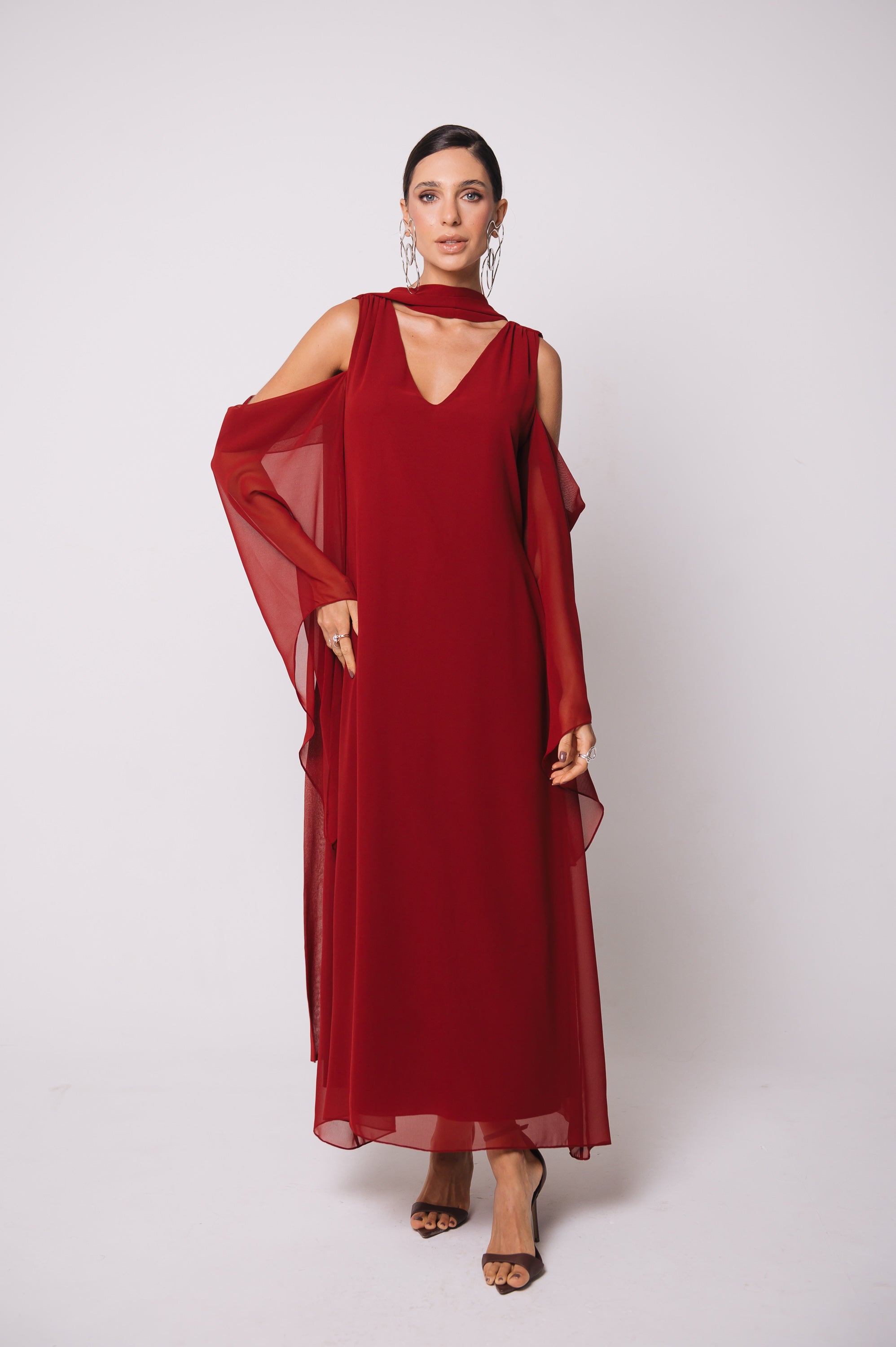 Vestido Fluido Recortes Caetana Cereja Ällie