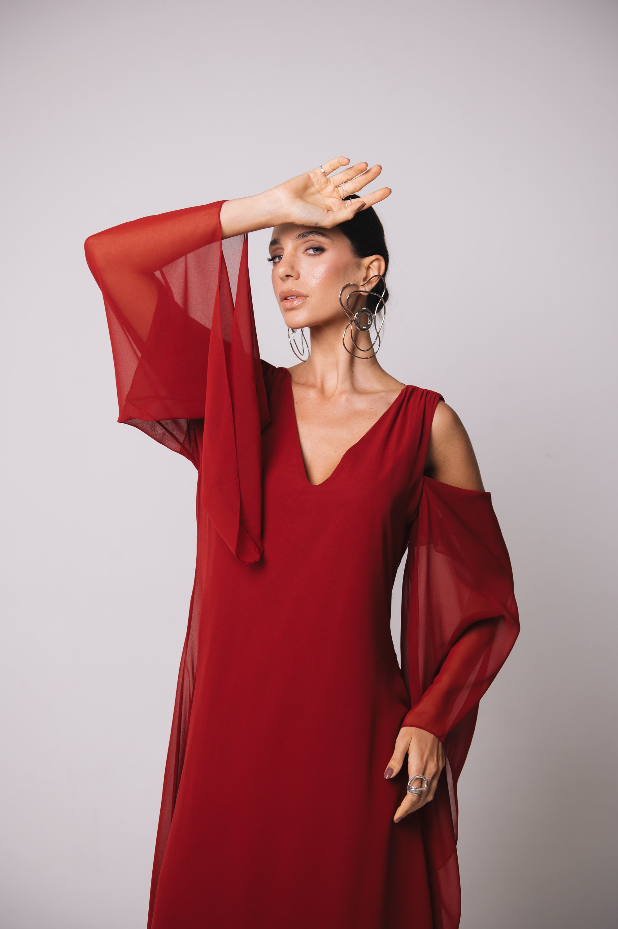 Vestido Fluido Recortes Caetana Cereja Ällie