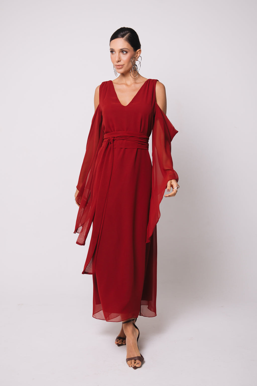 Vestido Fluido Recortes Caetana Cereja Ällie