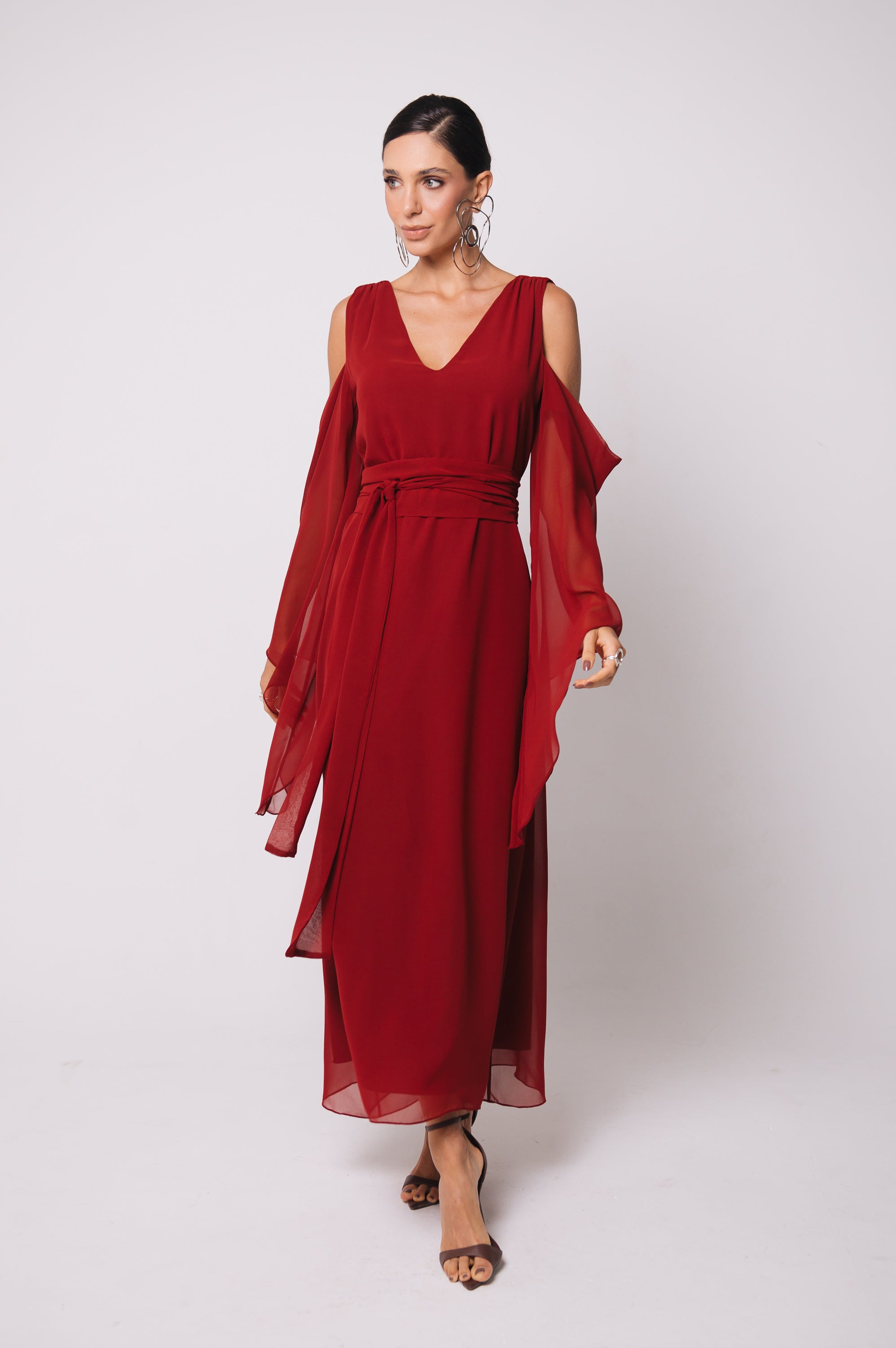 Vestido Fluido Recortes Caetana Cereja Ällie