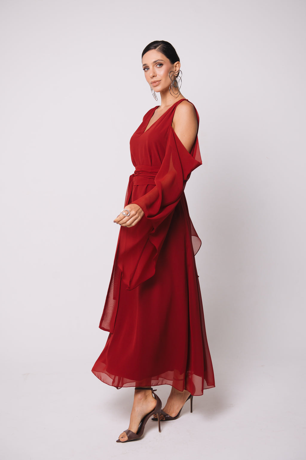 Vestido Fluido Recortes Caetana Cereja Ällie