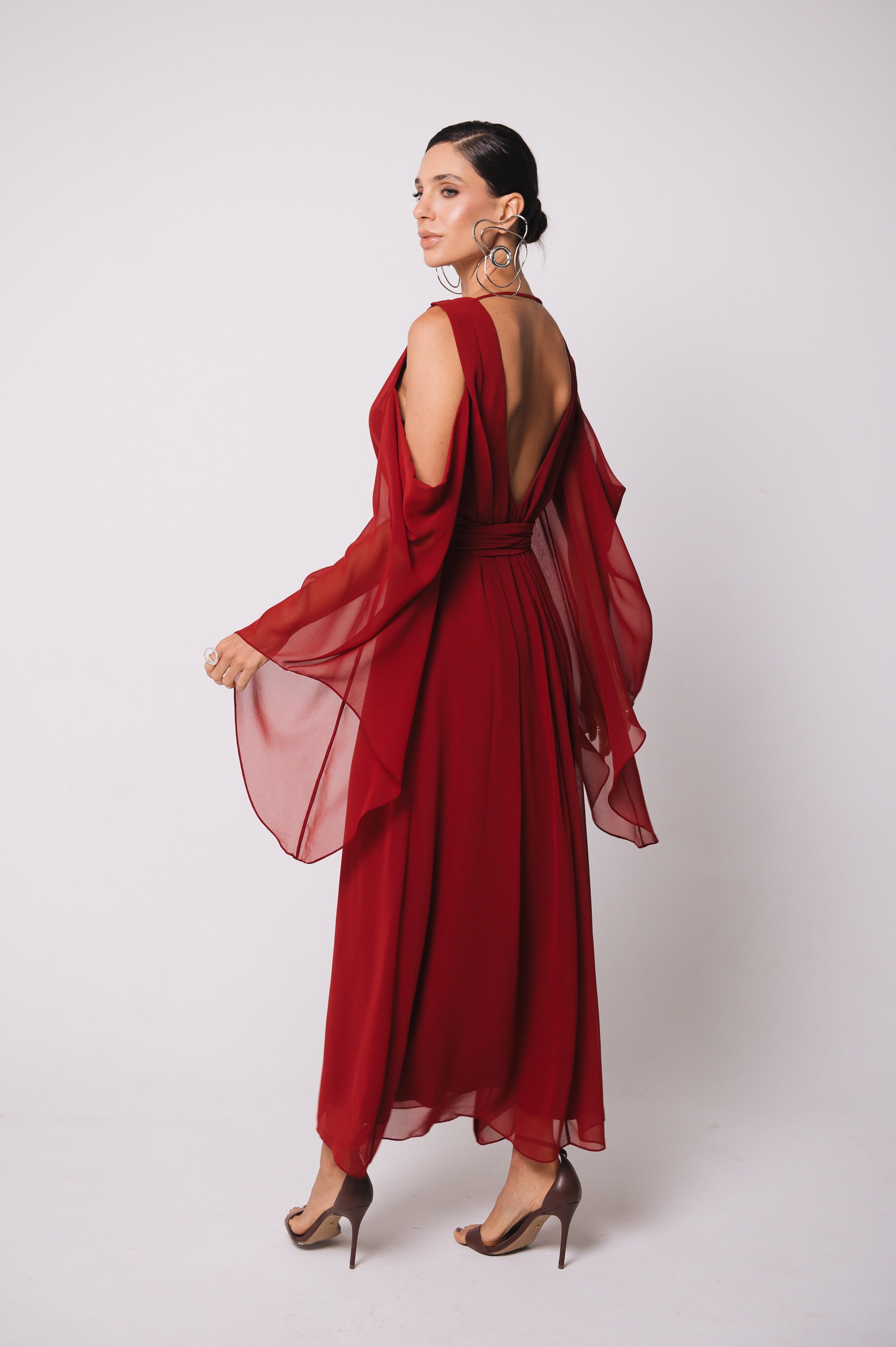 Vestido Fluido Recortes Caetana Cereja Ällie