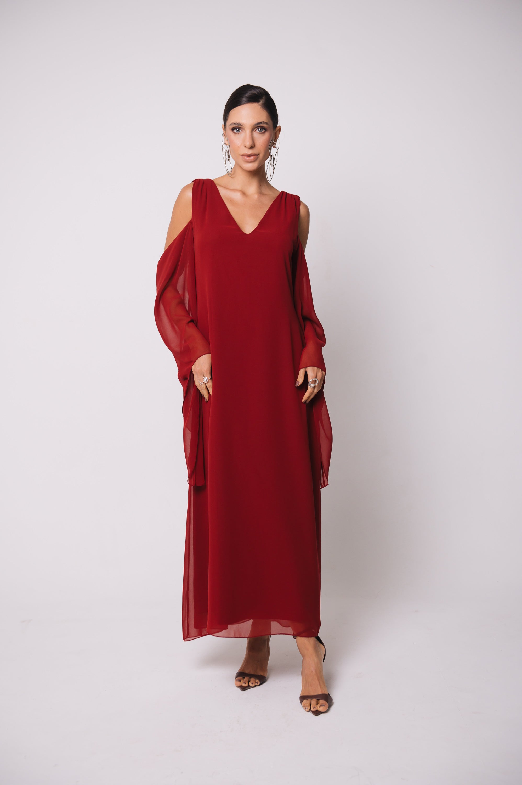 Vestido Fluido Recortes Caetana Cereja Ällie