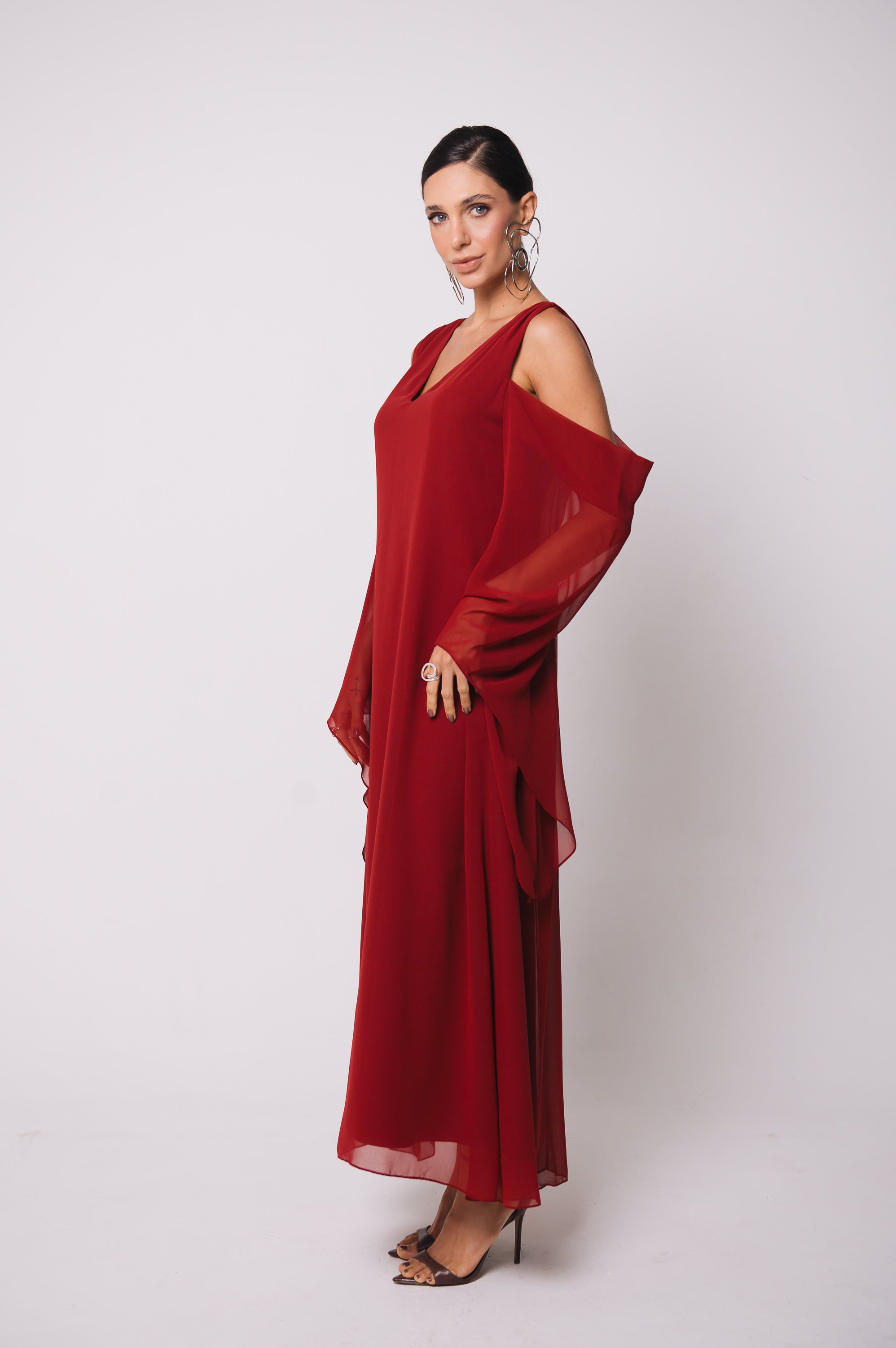 Vestido Fluido Recortes Caetana Cereja Ällie