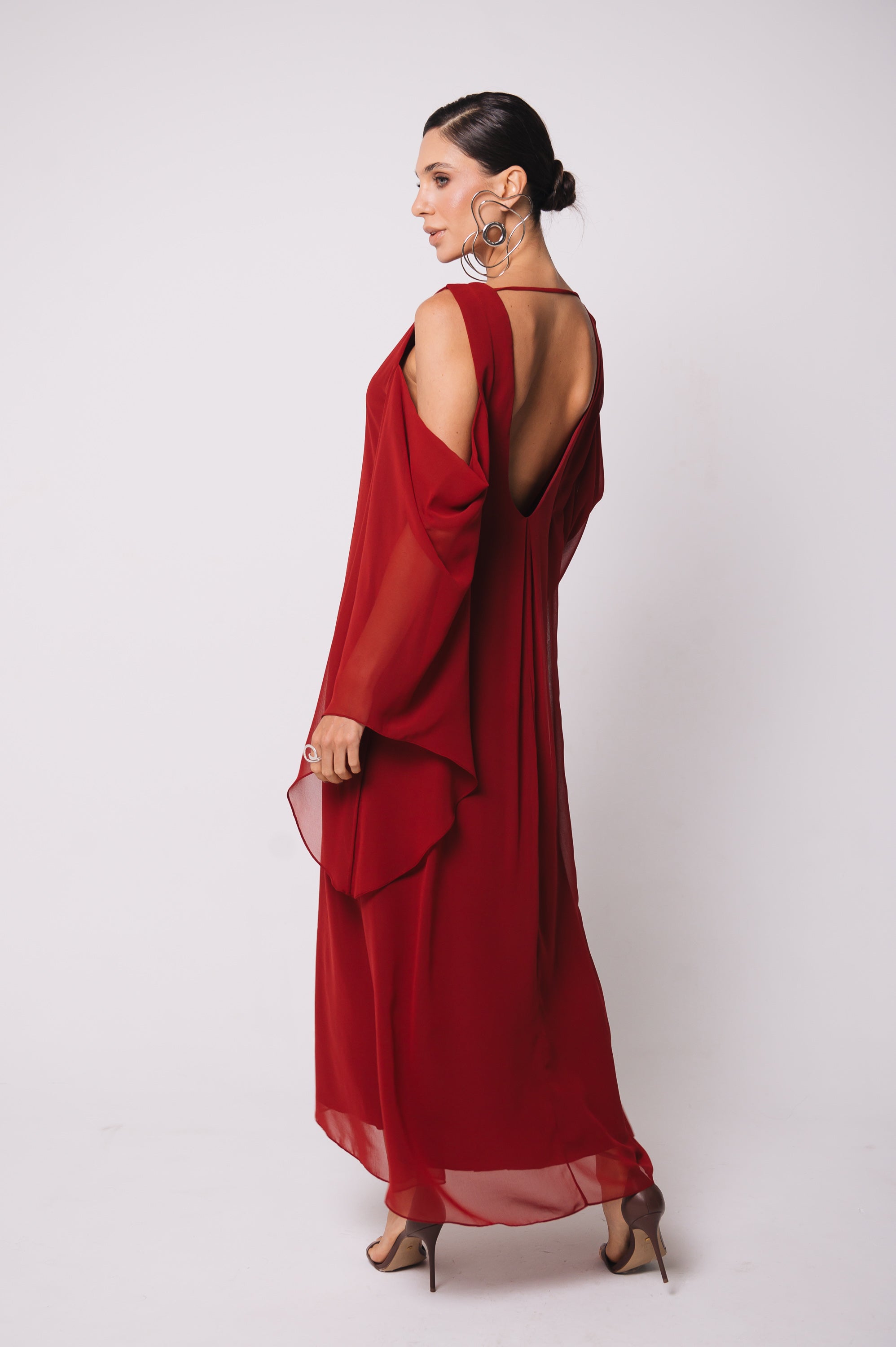 Vestido Fluido Recortes Caetana Cereja Ällie