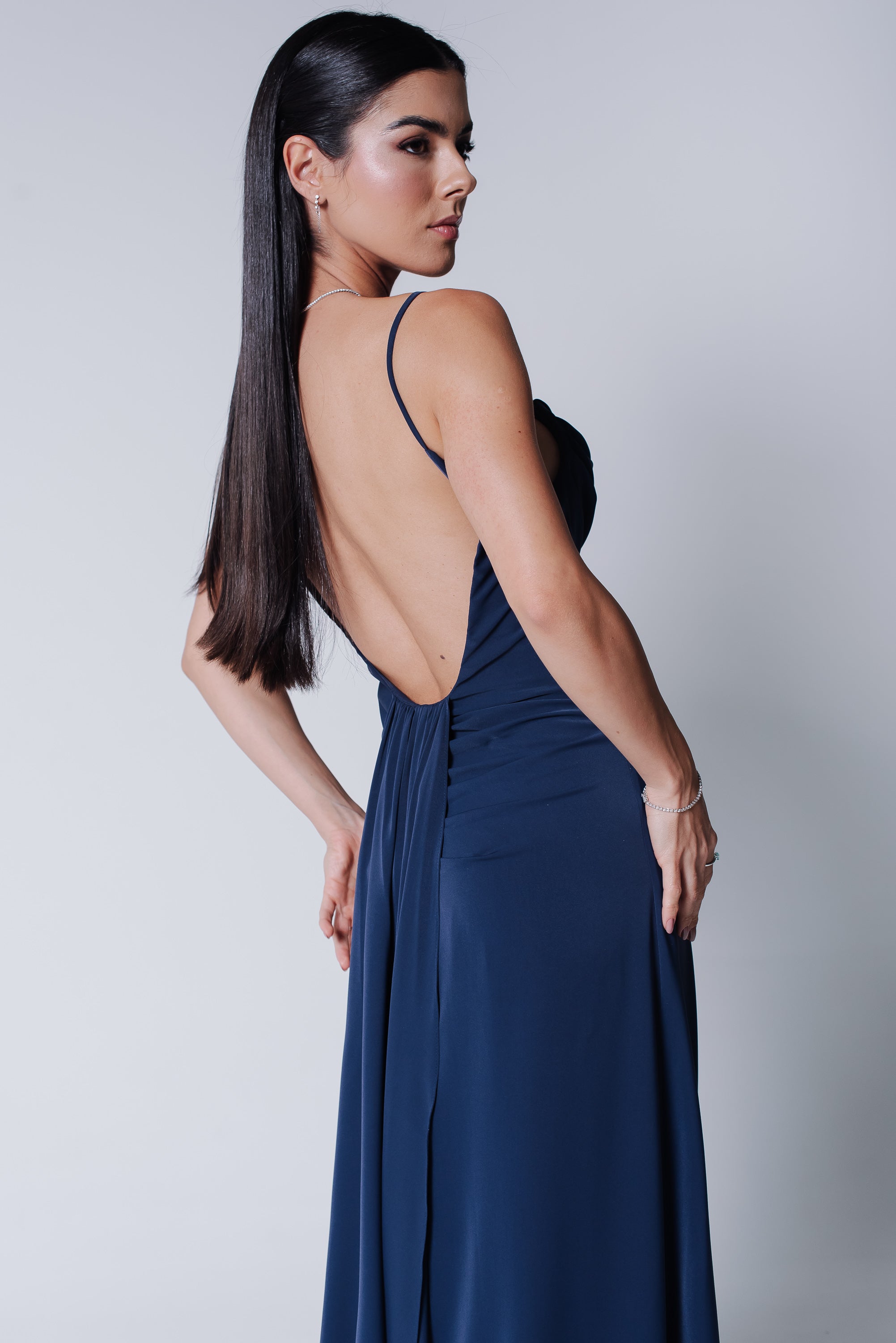 Vestido Longo Fluido Zélia Azul Marinho Saphir