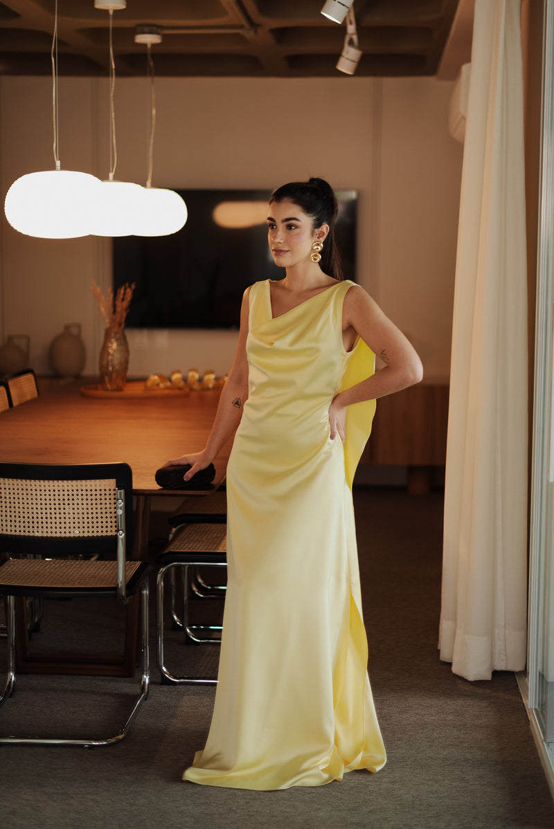 Vestido Longo Alfaiataria Gabrielle Amarelo Manteiga Saphir - foto adicional 2