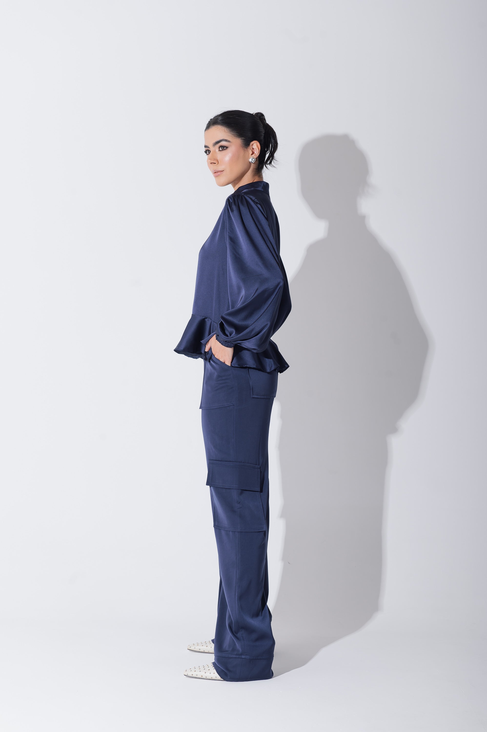 Camisa Acetinada Lisandra Azul Marinho Saphir