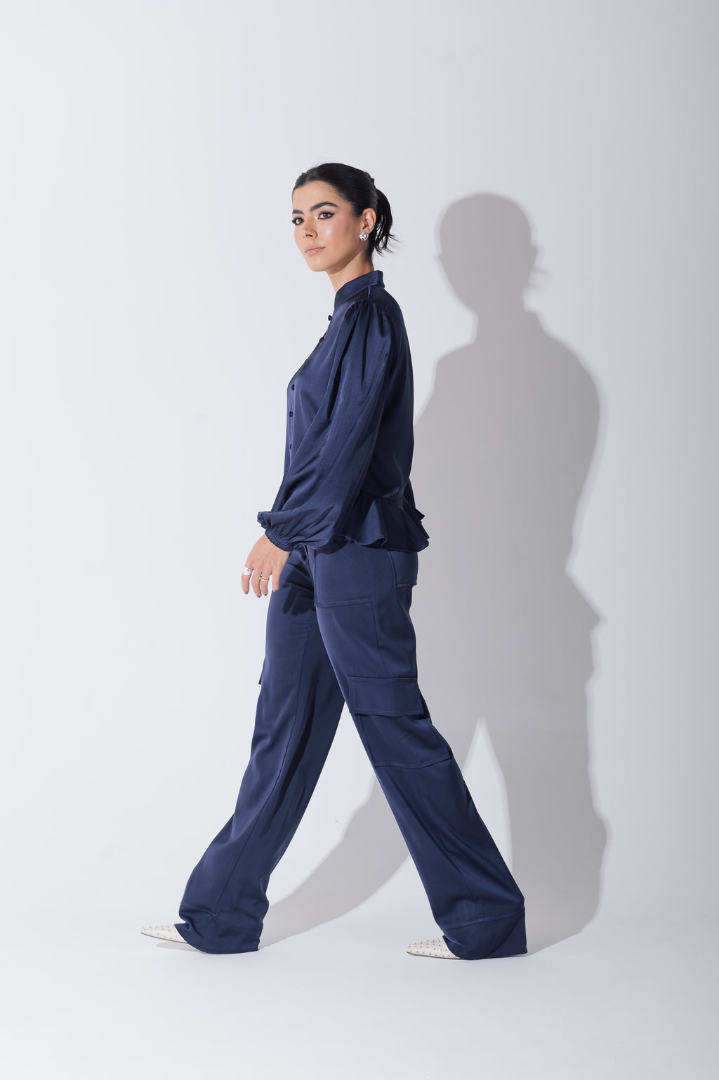 Camisa Acetinada Lisandra Azul Marinho Saphir