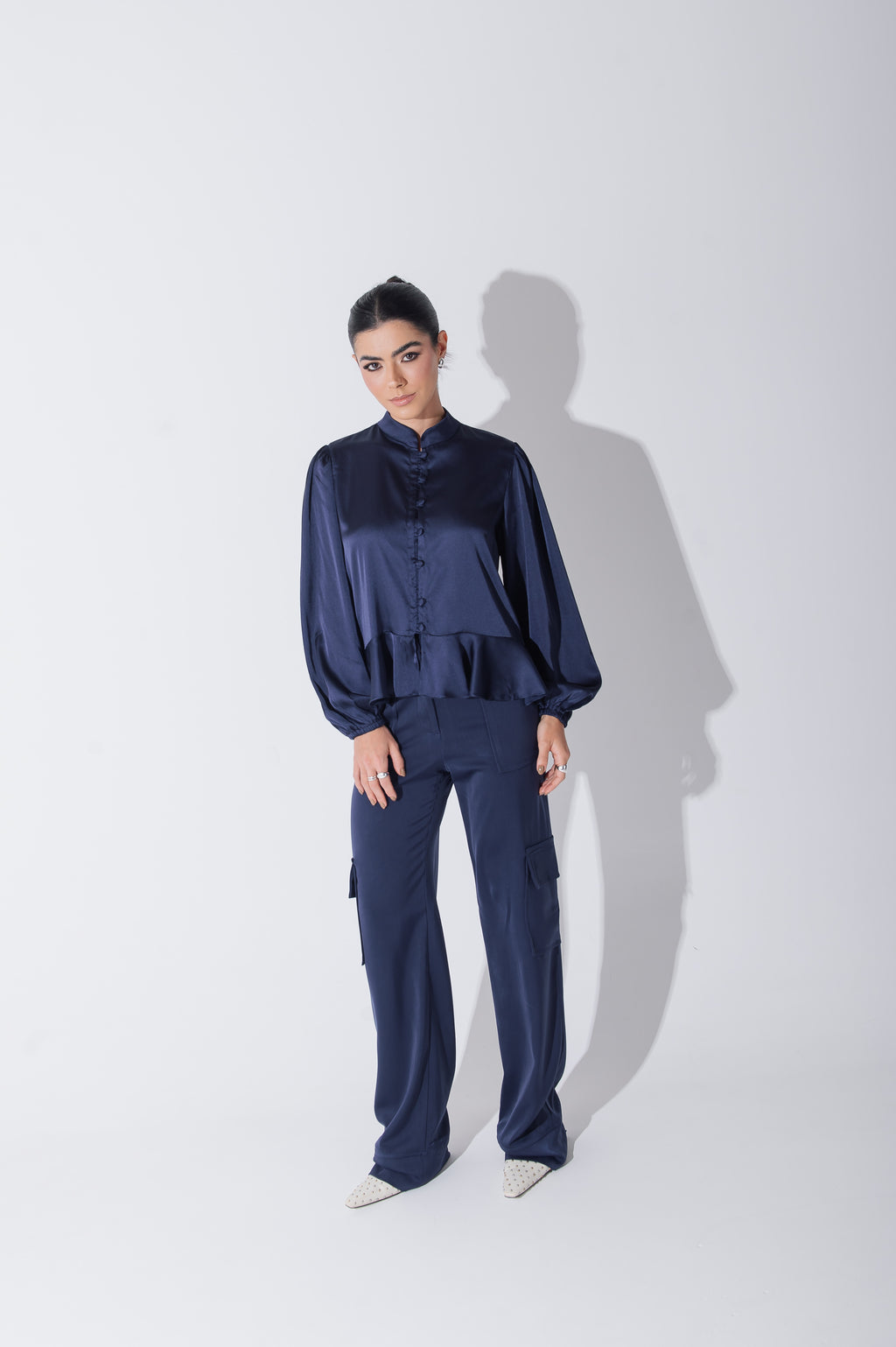 Camisa Acetinada Lisandra Azul Marinho Saphir