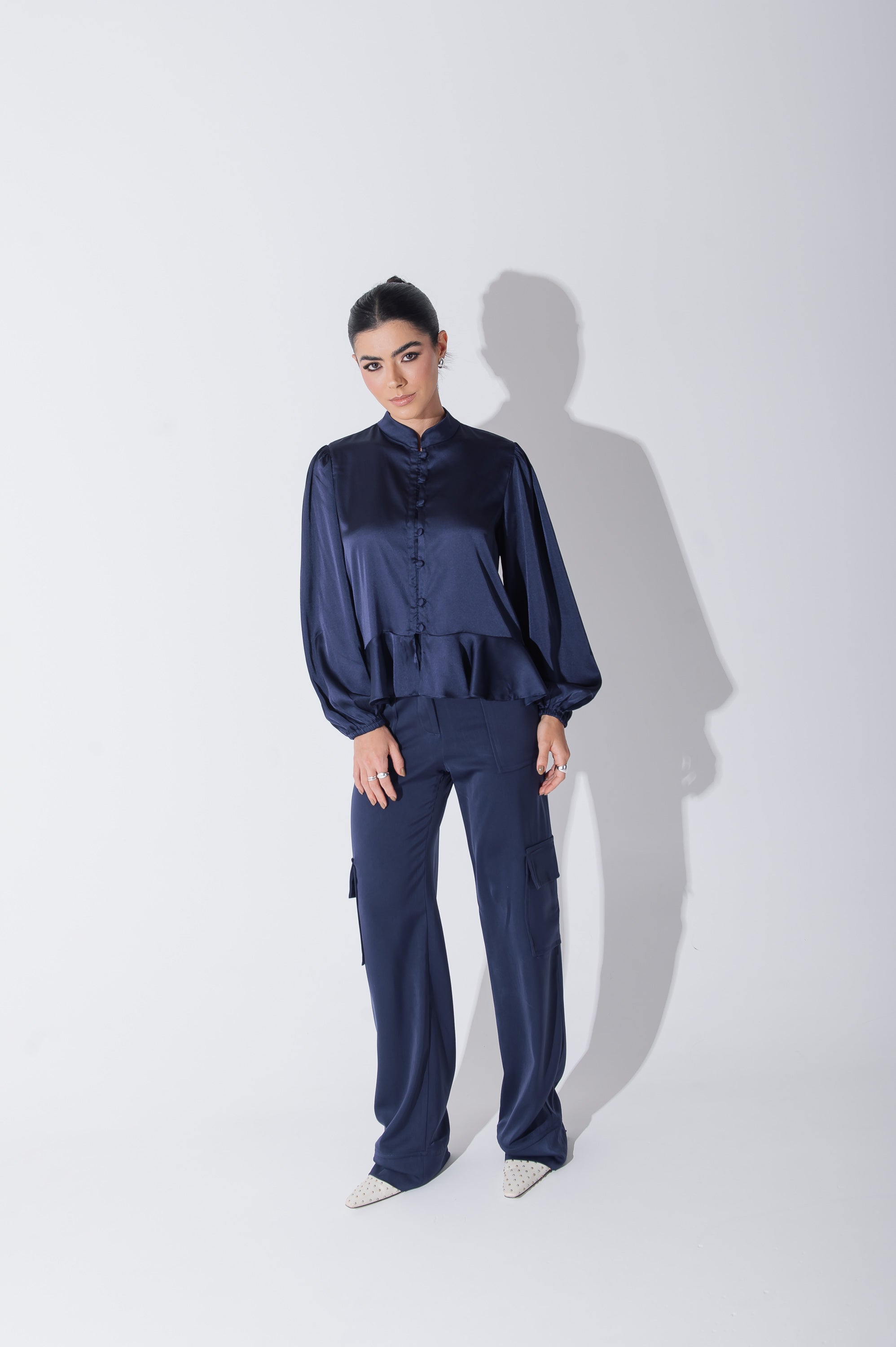Camisa Acetinada Lisandra Azul Marinho Saphir