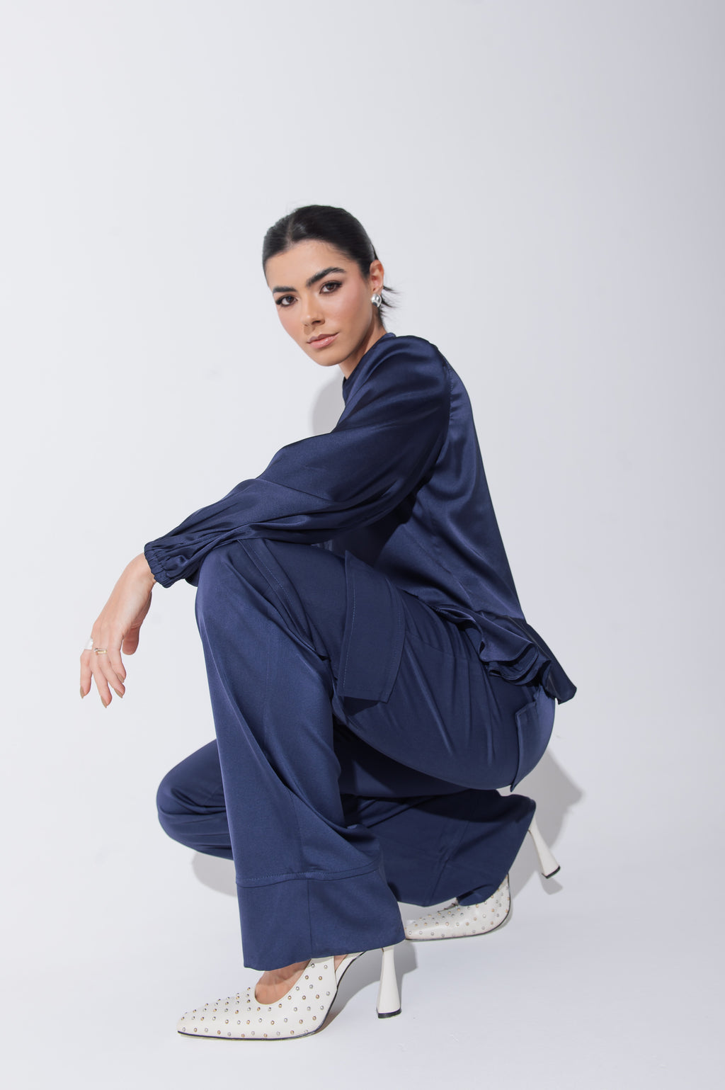 Camisa Acetinada Lisandra Azul Marinho Saphir