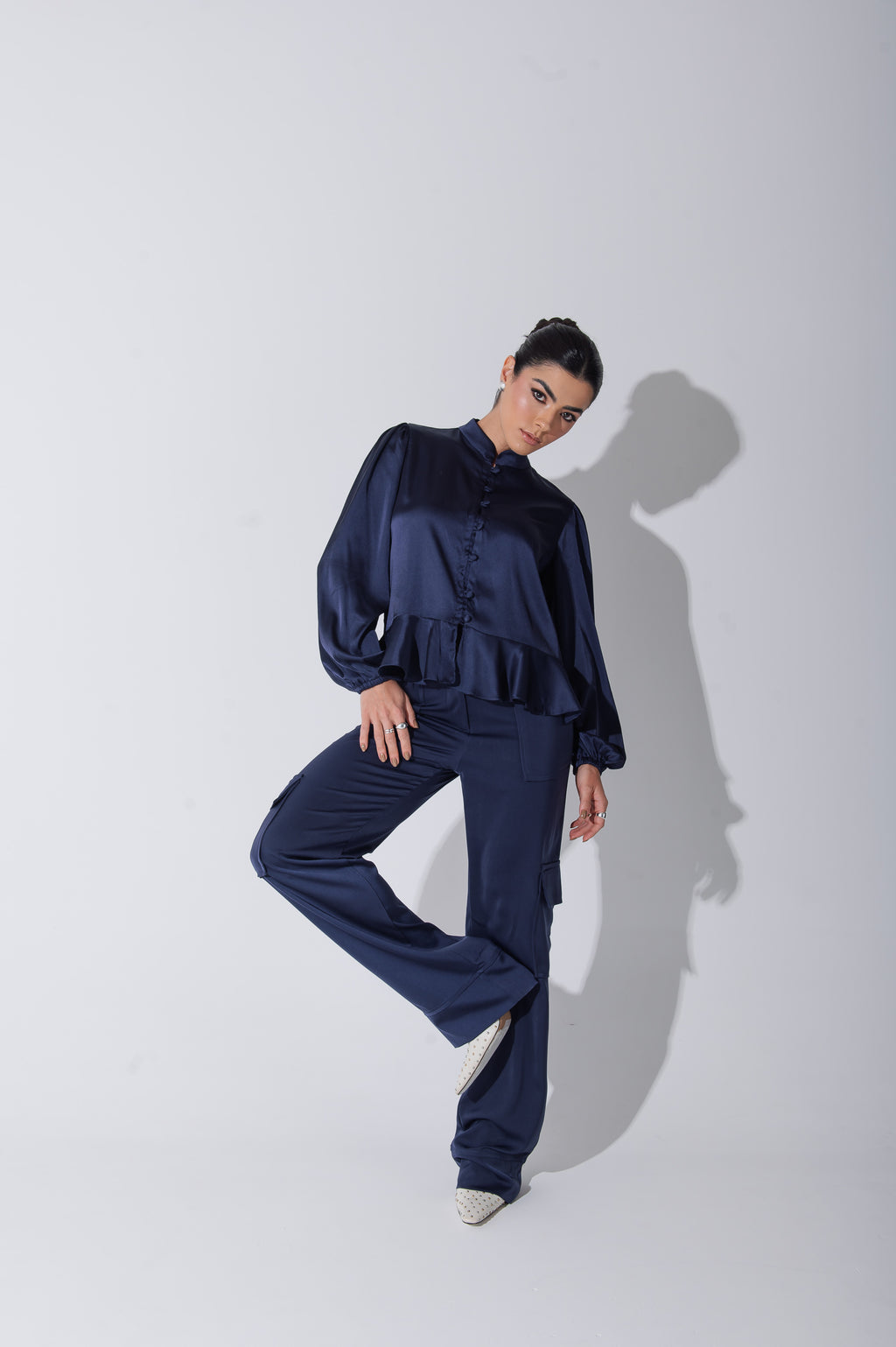 Camisa Acetinada Lisandra Azul Marinho Saphir