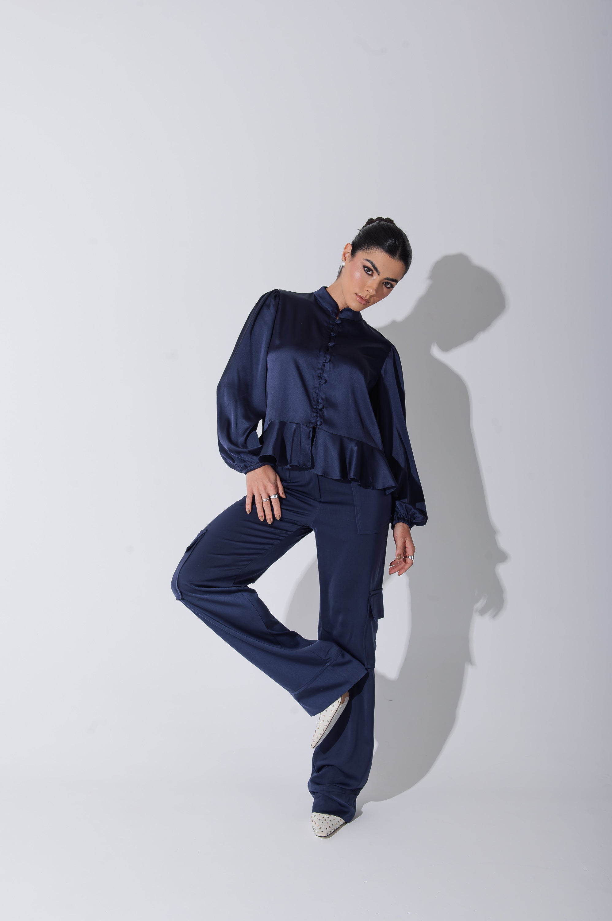 Camisa Acetinada Lisandra Azul Marinho Saphir