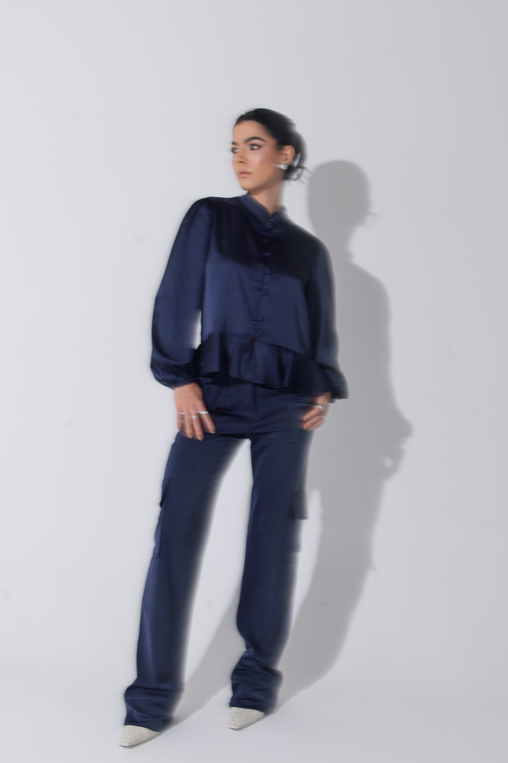 Camisa Acetinada Lisandra Azul Marinho Saphir