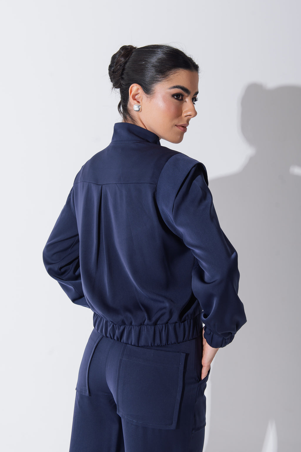 Jaqueta Bomber Alfaiataria Carol Azul Marinho Saphir