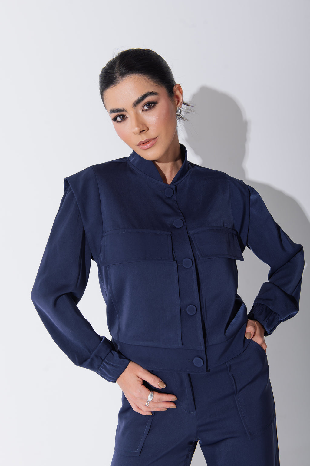 Jaqueta Bomber Alfaiataria Carol Azul Marinho Saphir