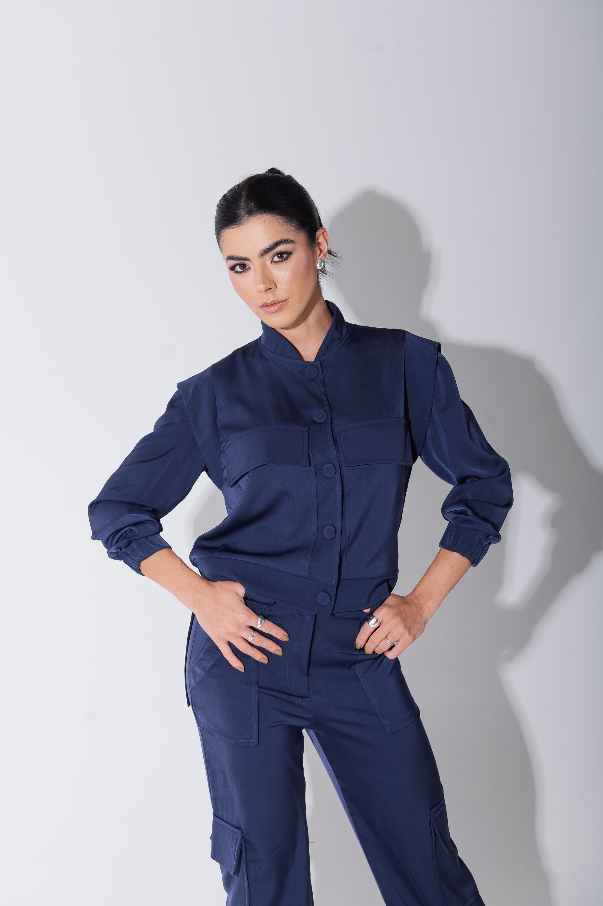 Jaqueta Bomber Alfaiataria Carol Azul Marinho Saphir