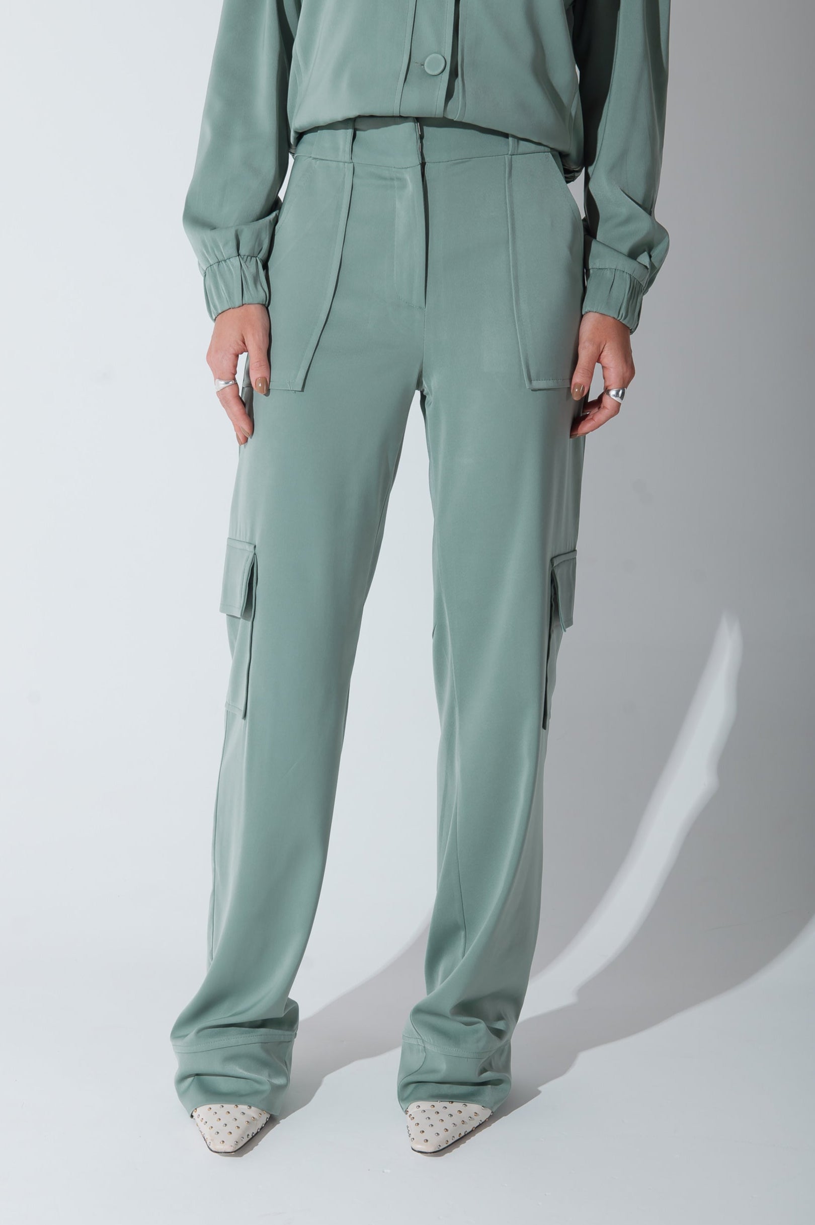Calça Cargo Alfaiataria Brunelle Verde Menta Saphir