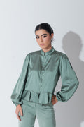 Camisa Acetinada Lisandra Verde Menta Saphir