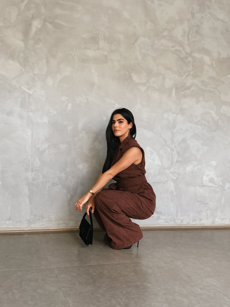 Colete Amarração Veludo Tereza Marrom Ällie - foto adicional 2