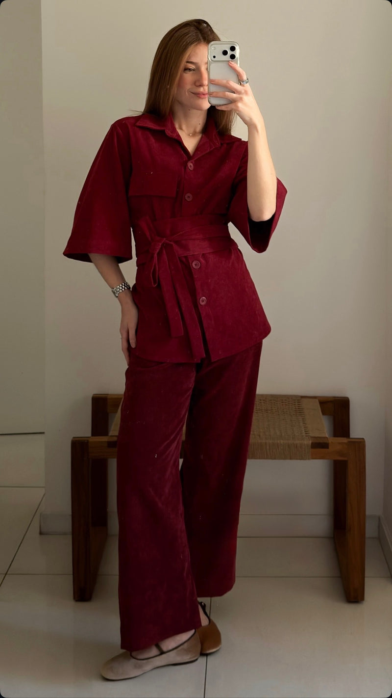 Camisa Veludo Juliana Marsala Ällie - foto adicional 1