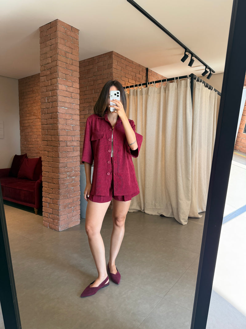 Camisa Veludo Juliana Marsala Ällie - foto adicional 2