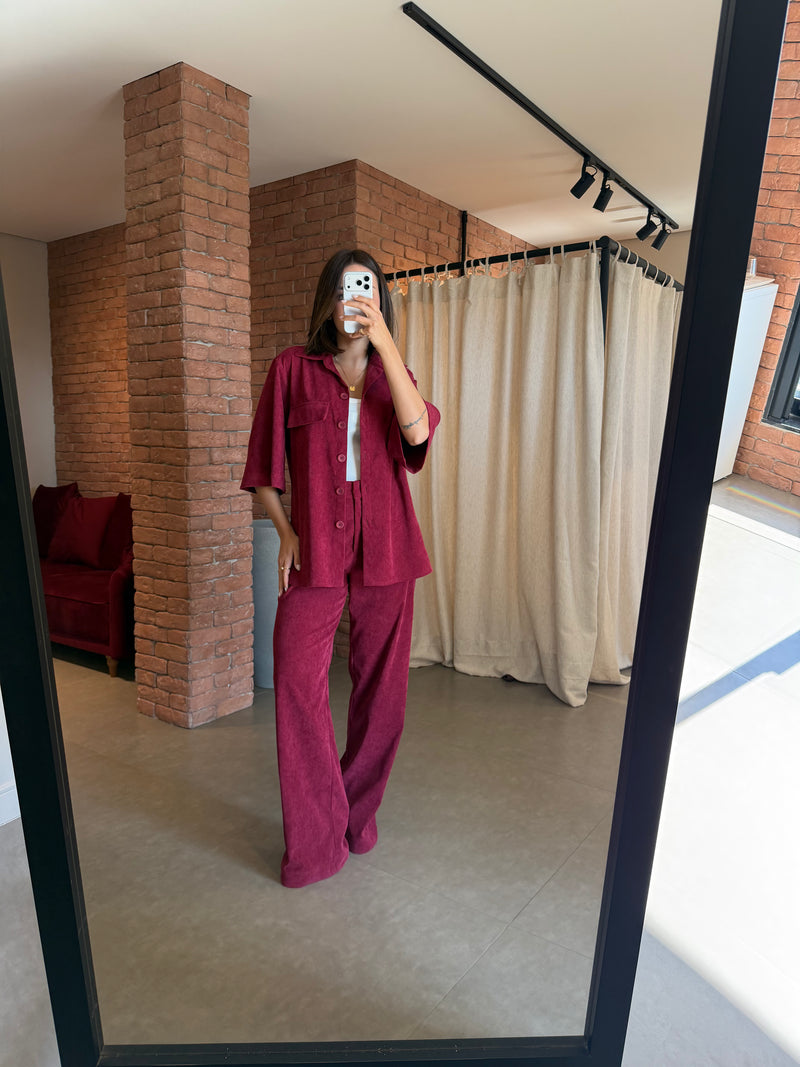 Calça Pantalona Veludo Adélia Marsala Ällie - foto adicional 2