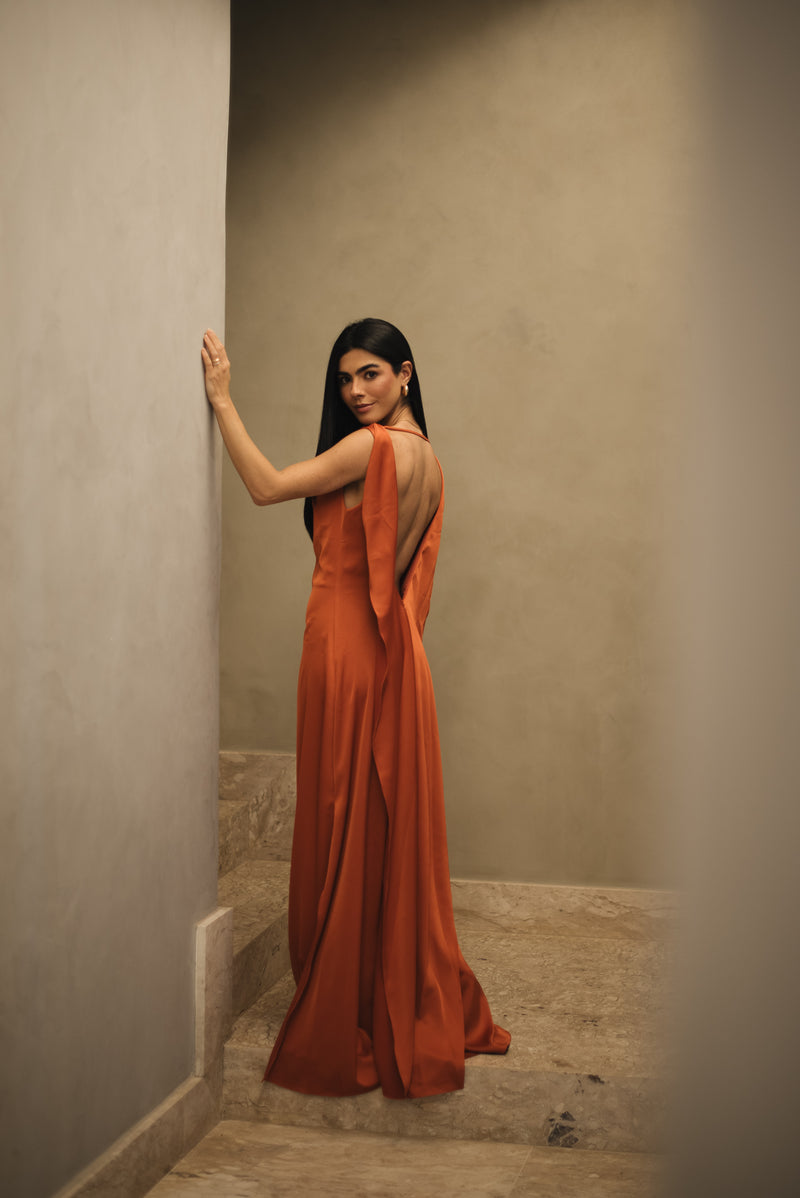 Vestido Longo Alfaiataria Gabrielle Terracota Saphir - foto adicional 1