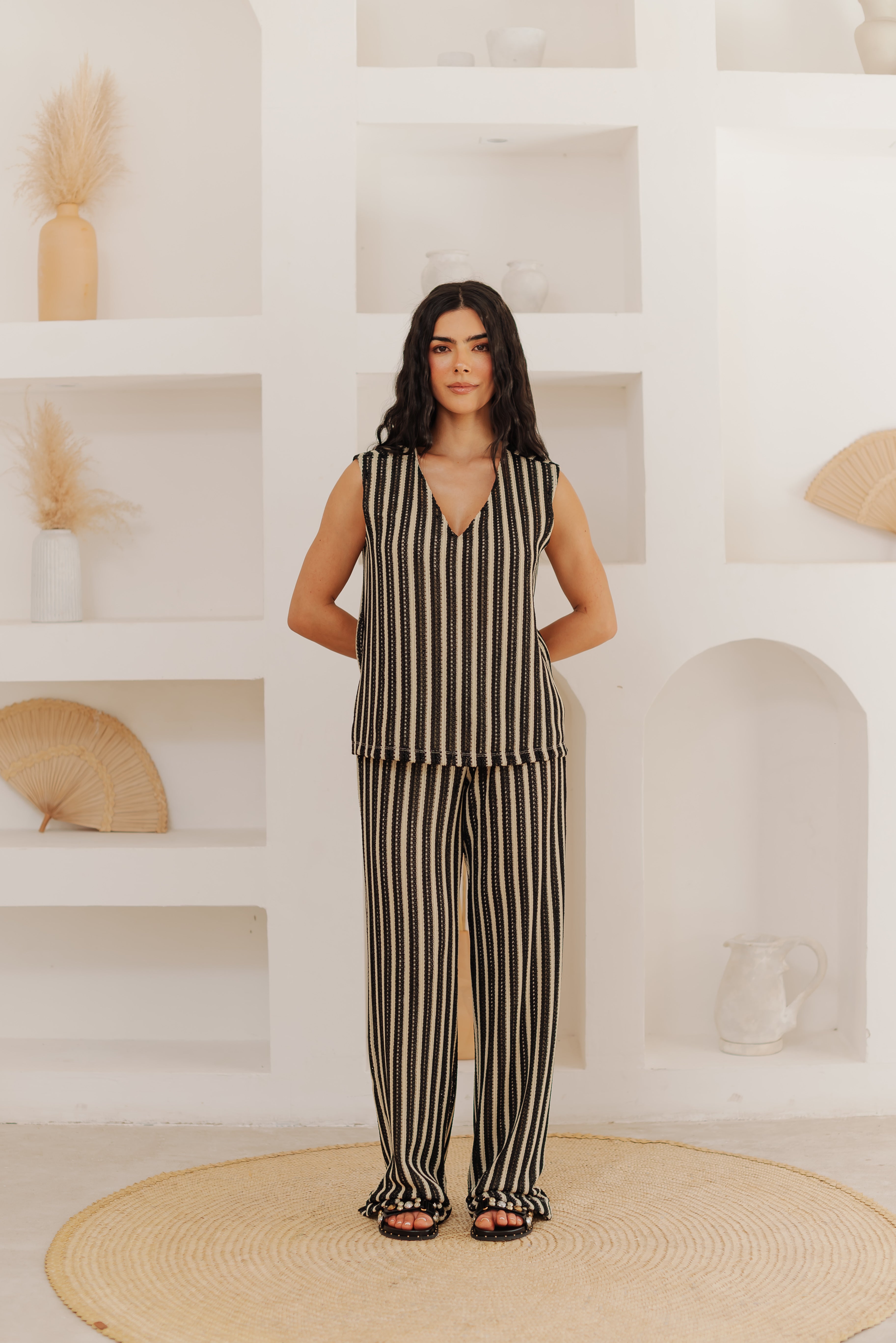 Blusa Tricot Listrado Laura Preta Saphir
