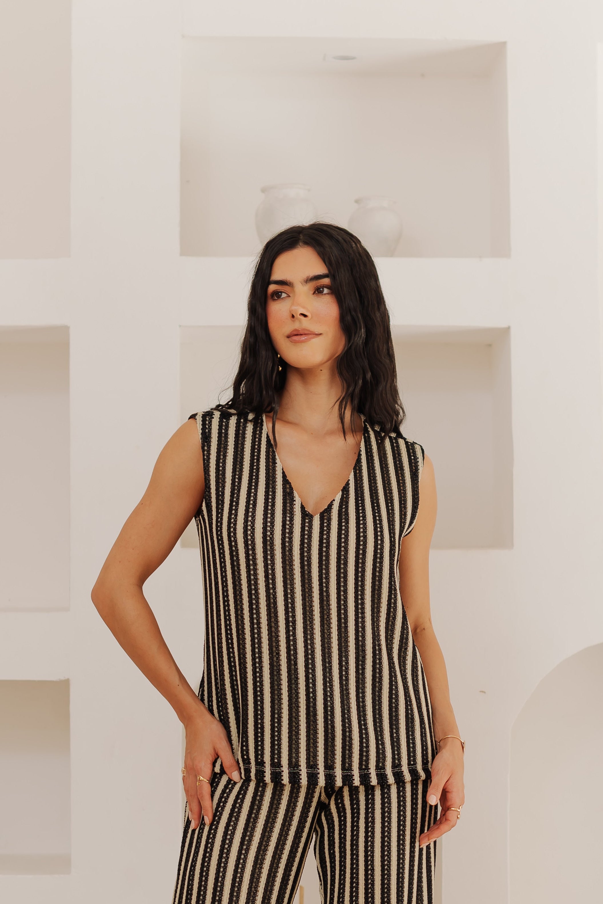 Blusa Tricot Listrado Laura Preta Saphir