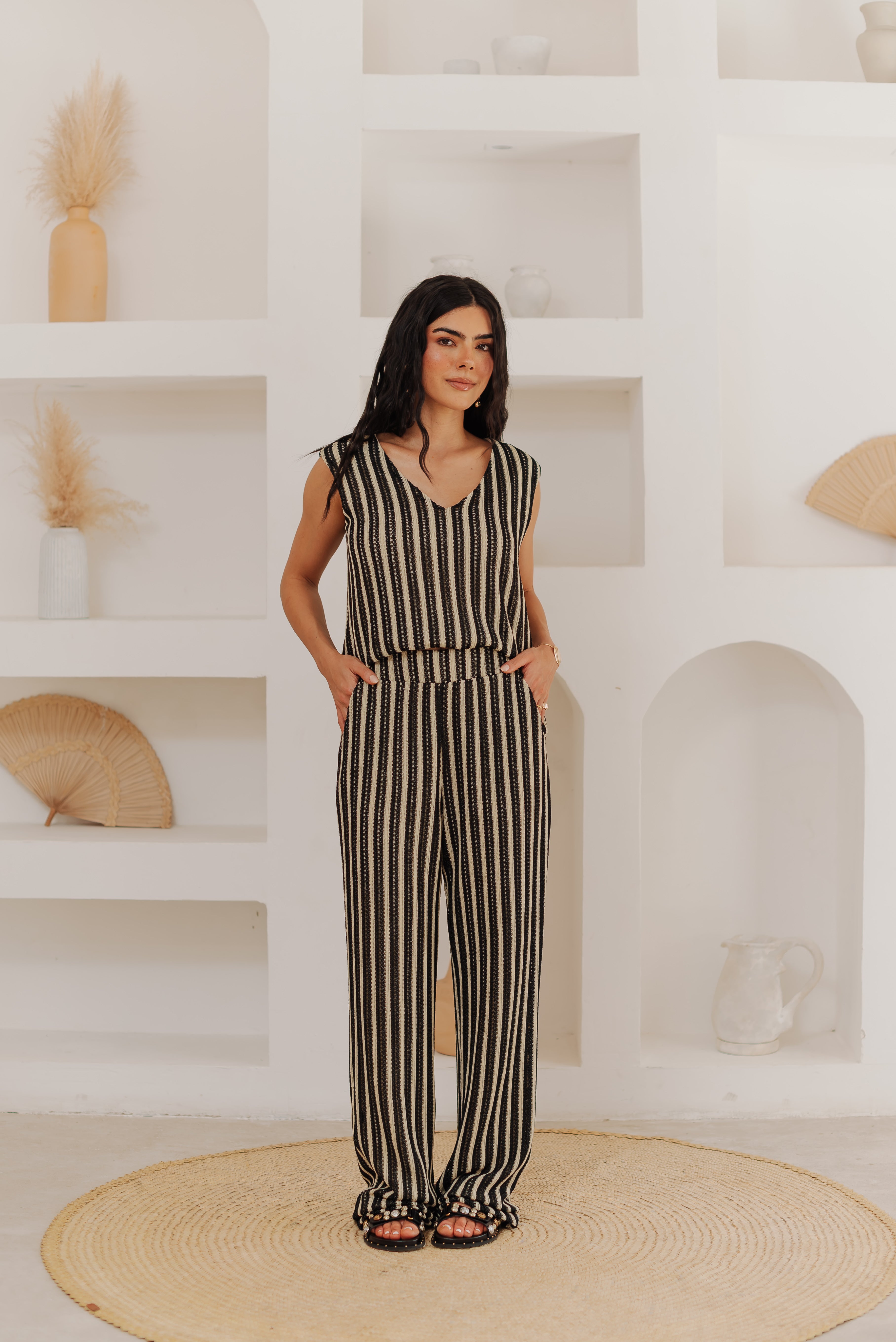 Blusa Tricot Listrado Laura Preta Saphir