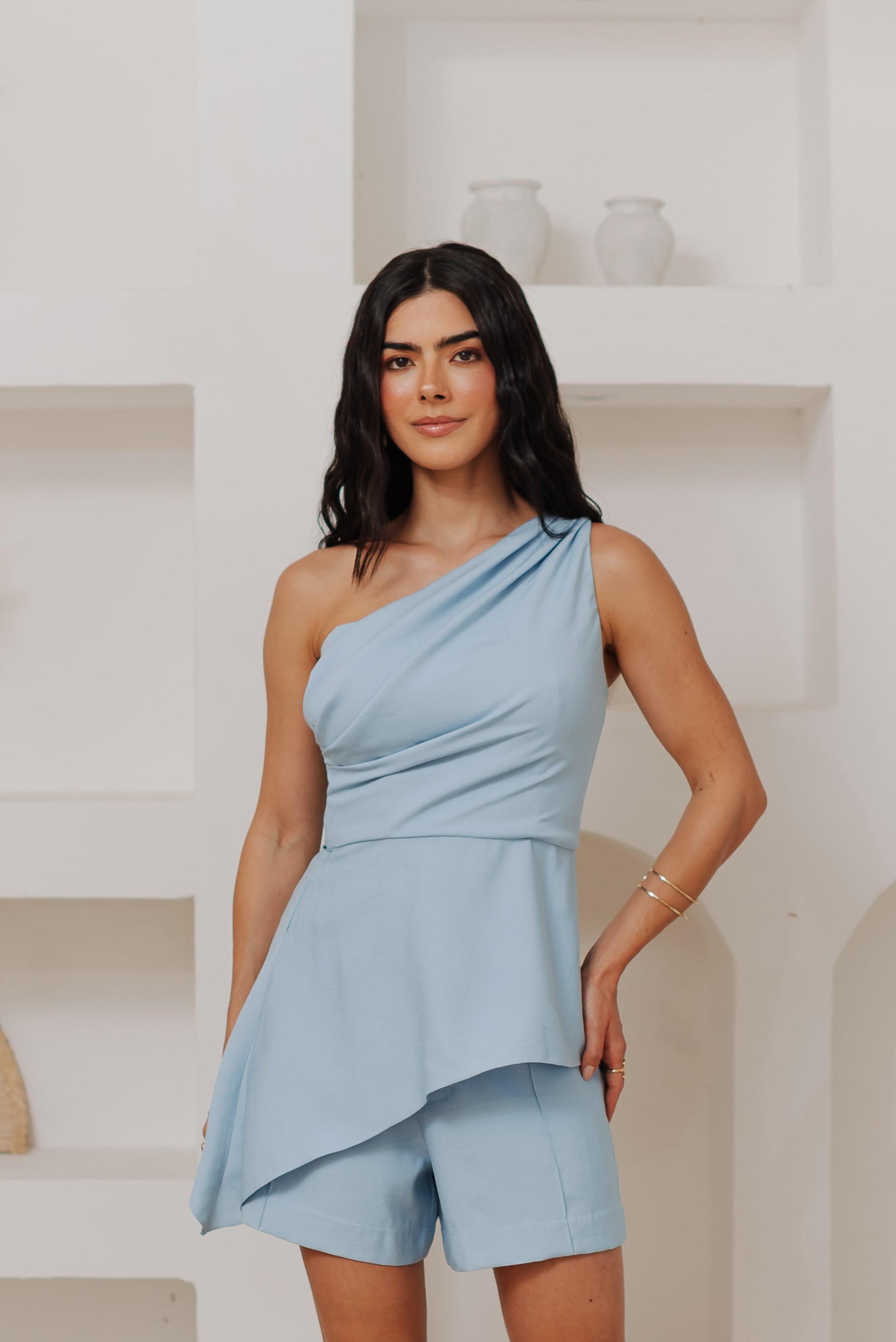 Blusa Assimétrica Pétala Azul Claro Saphir