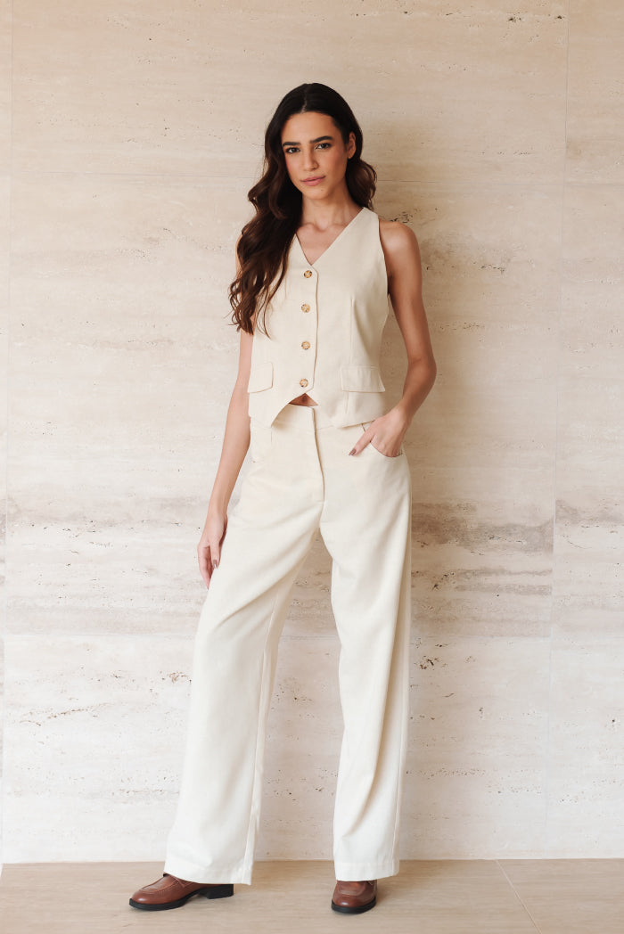 Calça Pantalona Adélia Linho Creme