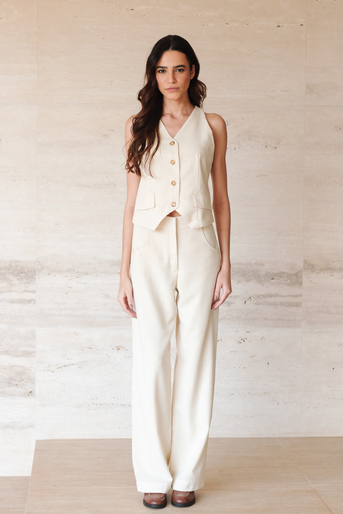Calça Pantalona Adélia Linho Creme