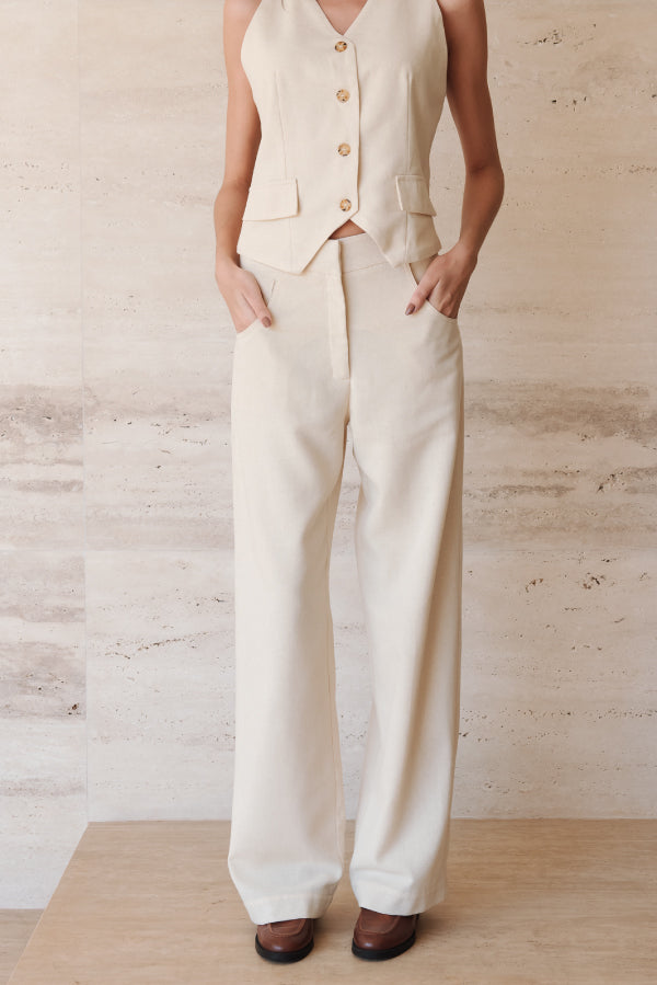 Calça Pantalona Adélia Linho Creme