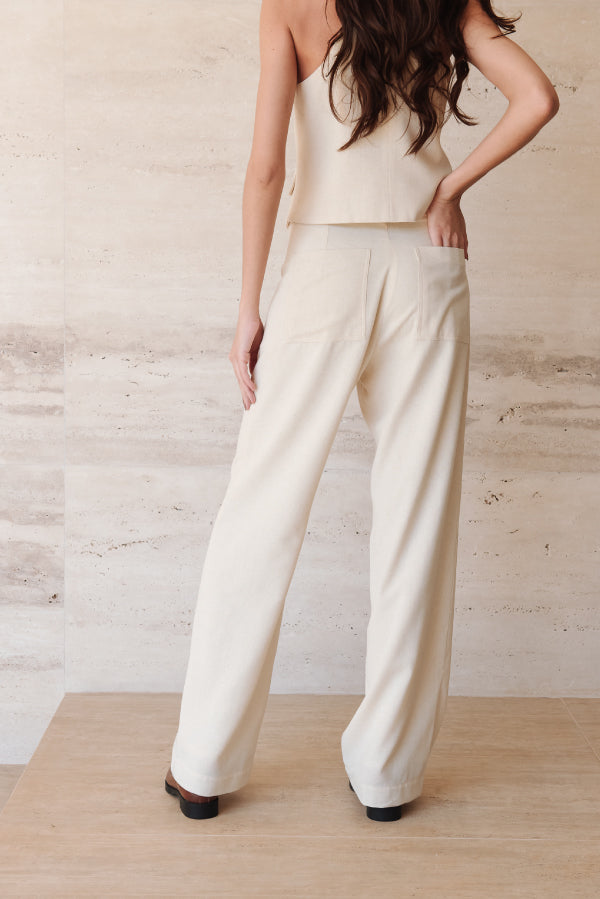 Calça Pantalona Adélia Linho Creme