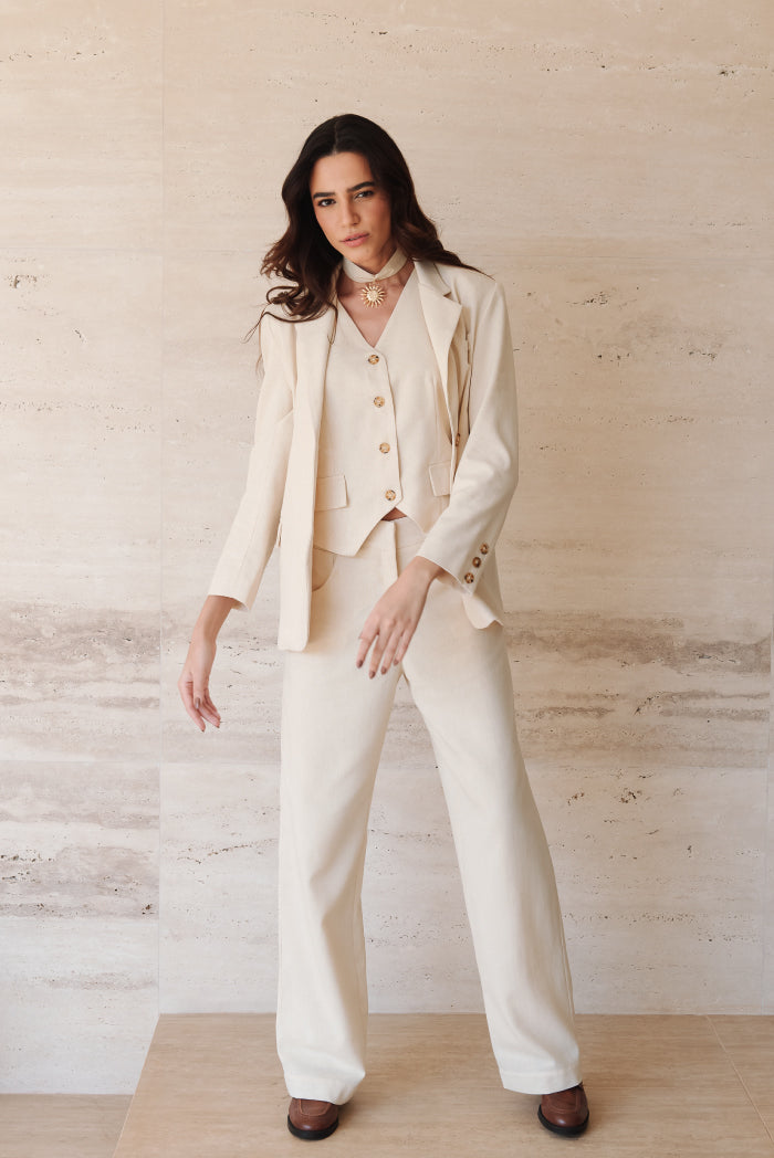 Calça Pantalona Adélia Linho Creme
