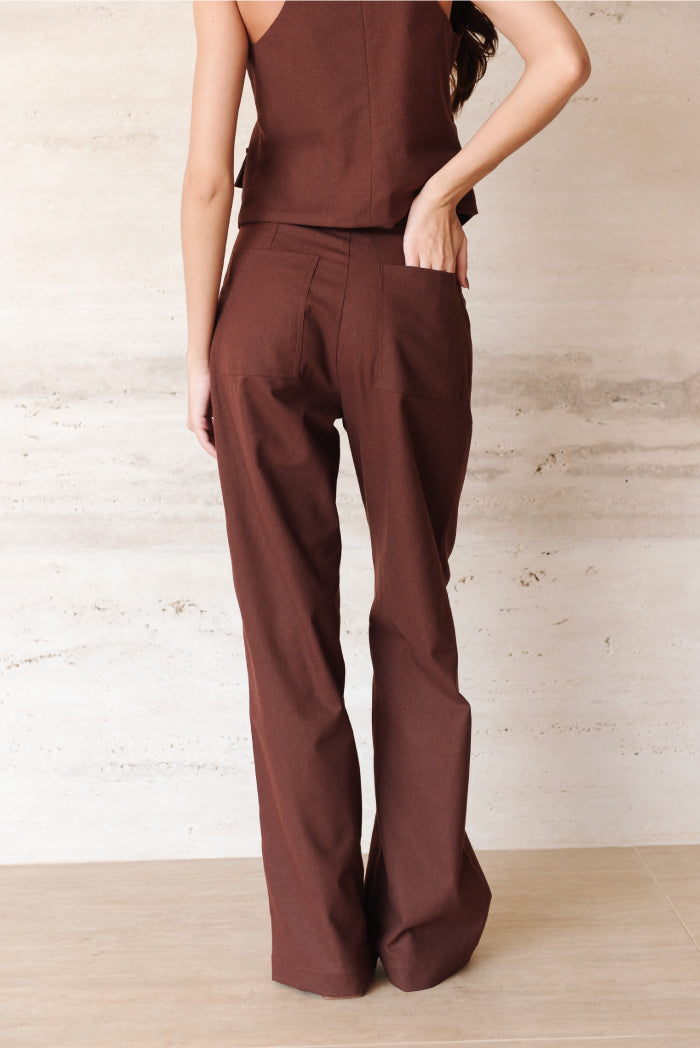Calça Pantalona Adélia Linho Marrom