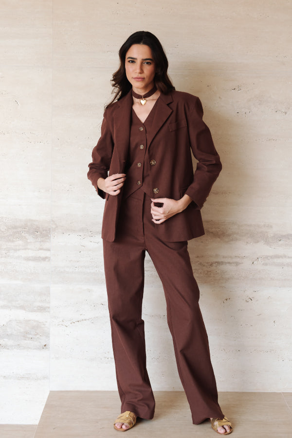 Calça Pantalona Adélia Linho Marrom