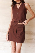 Short Saia Linho Alana Marrom