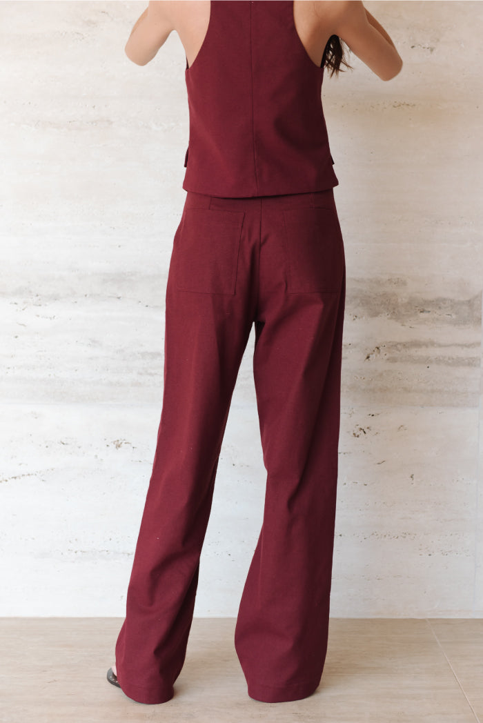 Calça Pantalona Adélia Linho Bordô