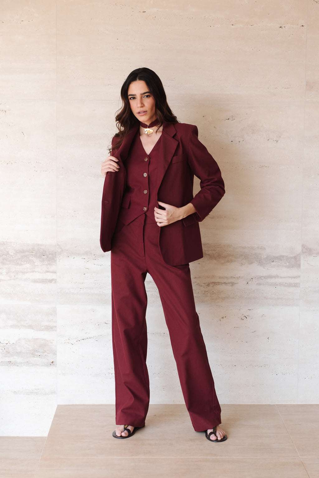 Blazer Linho Alfaiate Bordô