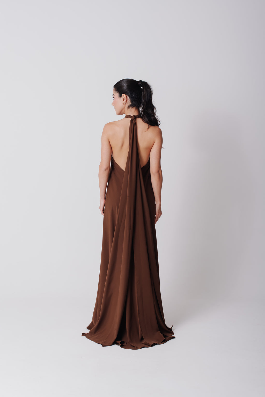 Vestido Frente Única Longo Mariana Marrom Saphir