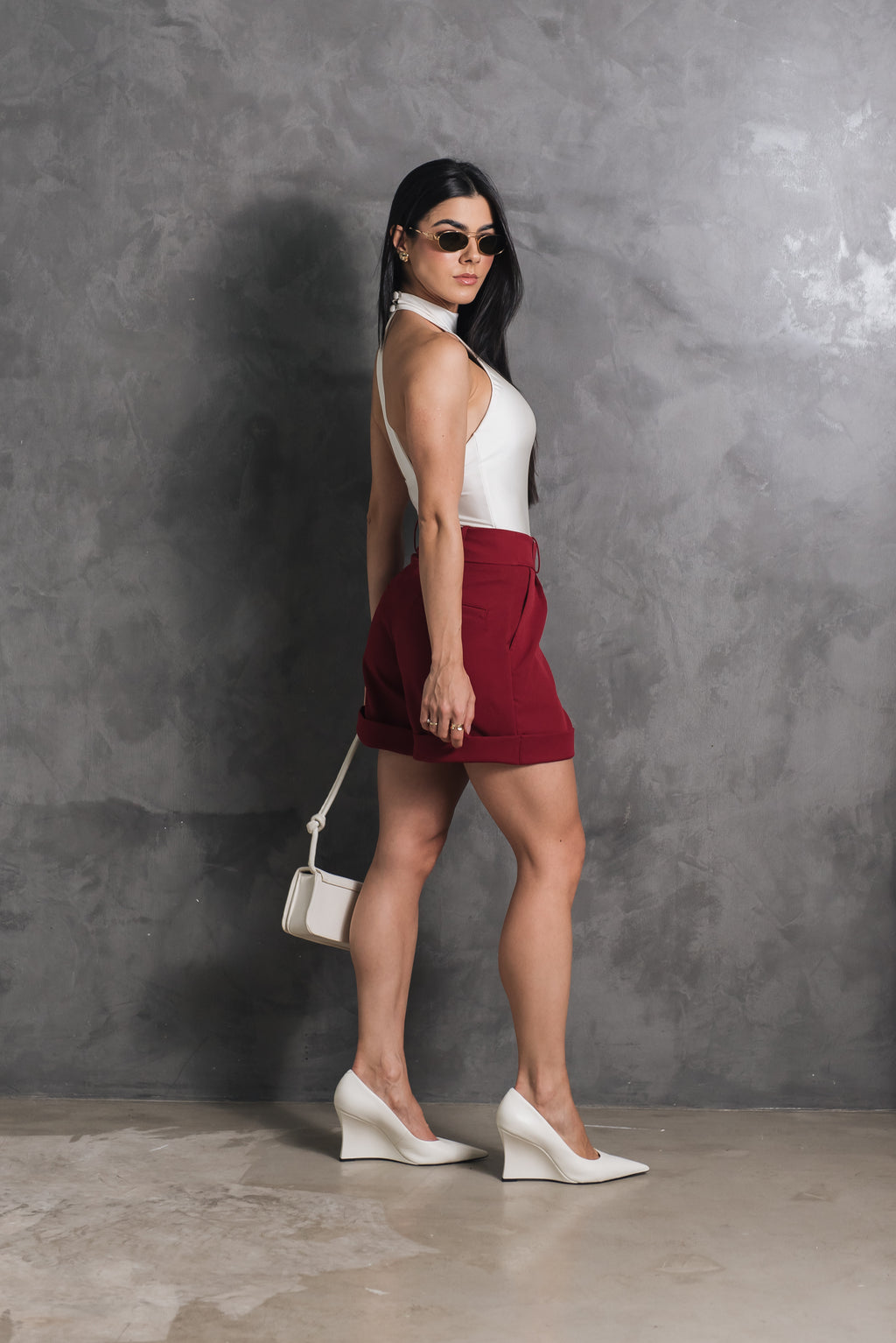 Short Alfaiataria Barra Italiana Mary Cereja Saphir