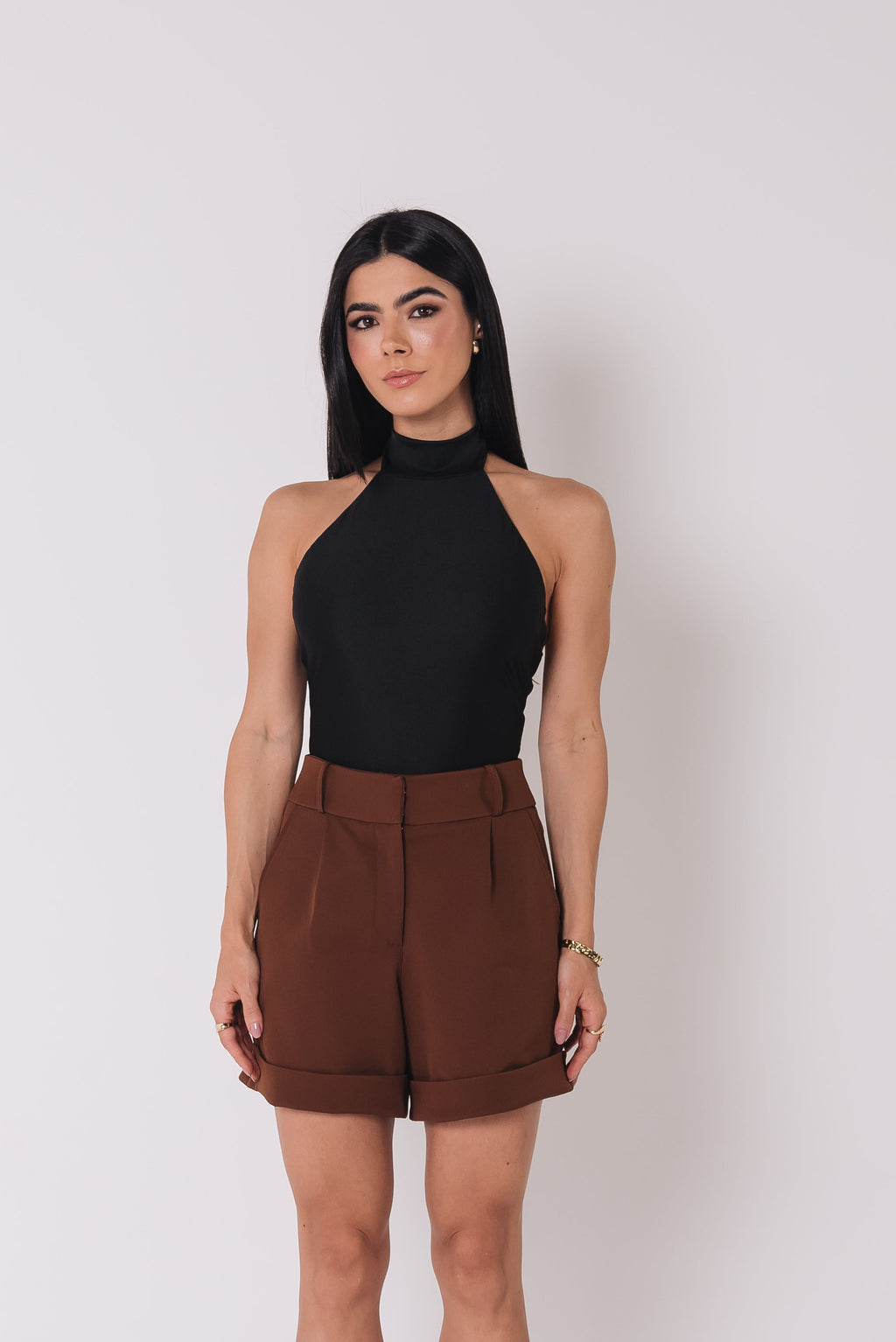 Short Alfaiataria Barra Italiana Mary Marrom Saphir