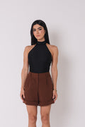 Short Alfaiataria Barra Italiana Mary Marrom Saphir