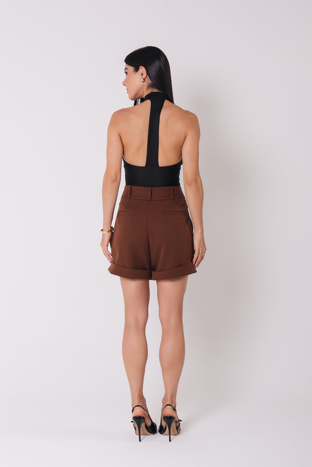 Short Alfaiataria Barra Italiana Mary Marrom Saphir