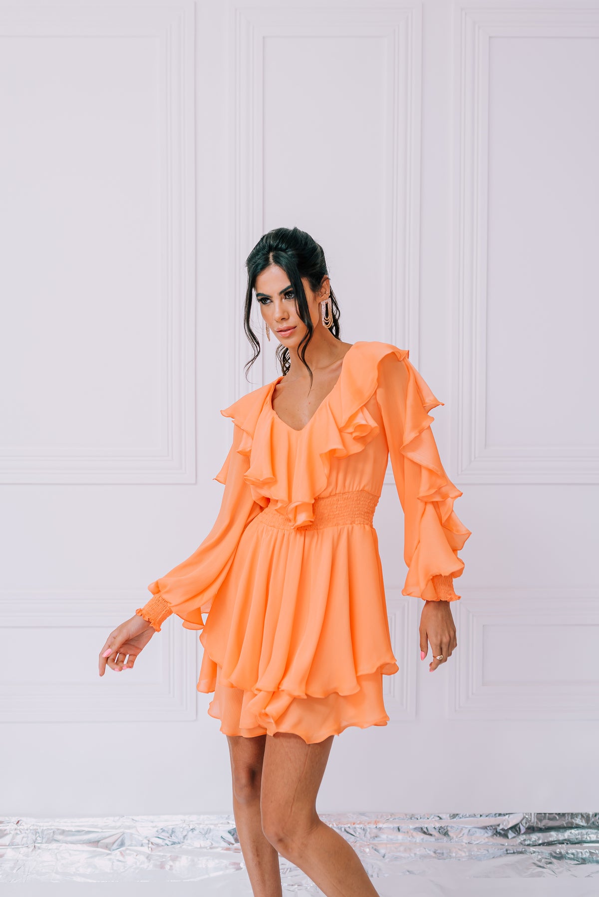 Vestido Babados Amy Laranja