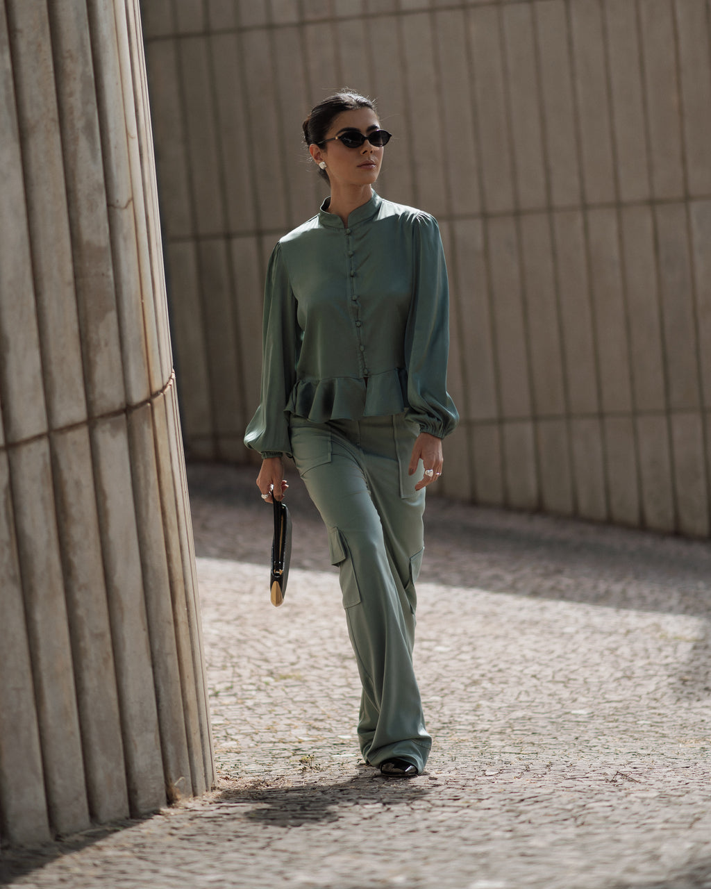 Calça Cargo Alfaiataria Brunelle Verde Menta Saphir